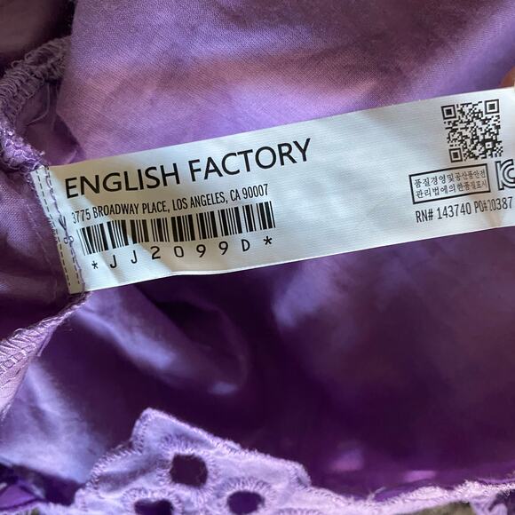 English Factory Scallop Edge Mini Dress Sz S Lavender Purple Puffy Sleeves NWT - Picture 15 of 16